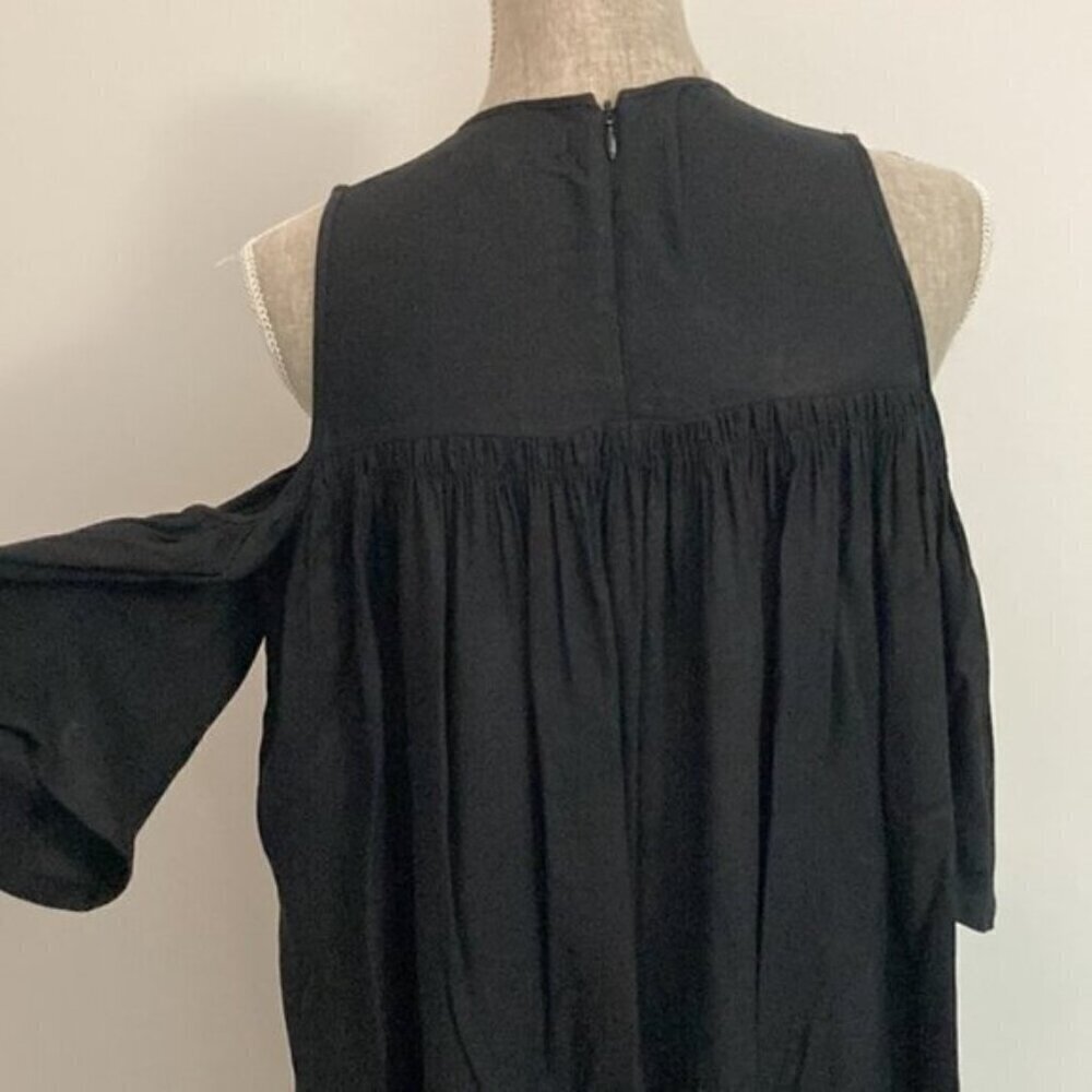 OAK + Fort Black Oversized Flowy Mini Dress Boho Festival Chic Minimalist - Picture 7 of 11
